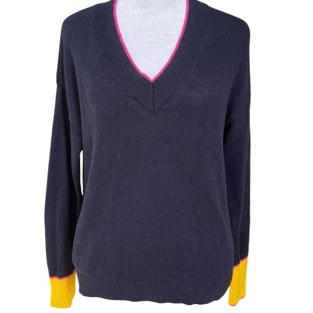 Boden Long Sleeve Navy Blue V-Neck Linen Cotton Blend Pullover Sweater. 6. NWOT.